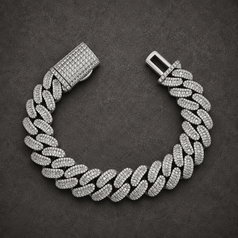 925 Silver Baguette Cuban Bracelet