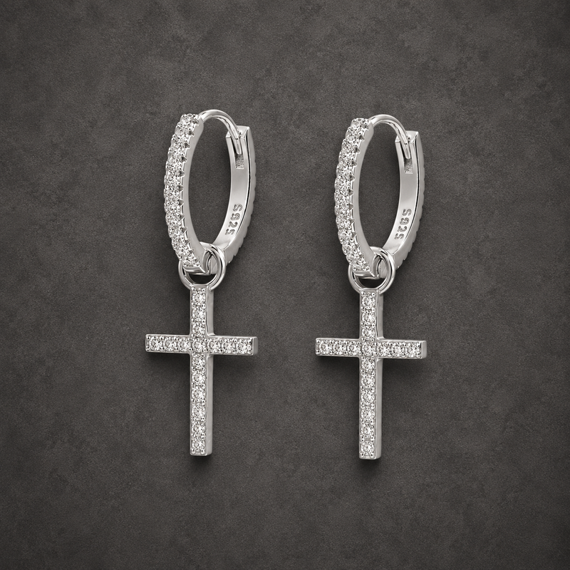 925 Silver Cross Huggie/Hoop Earrings