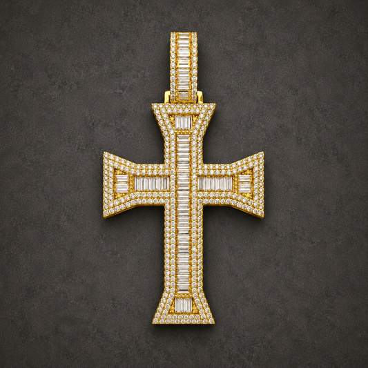 925 Silver Cathedral Cross Pendant – 18K Gold