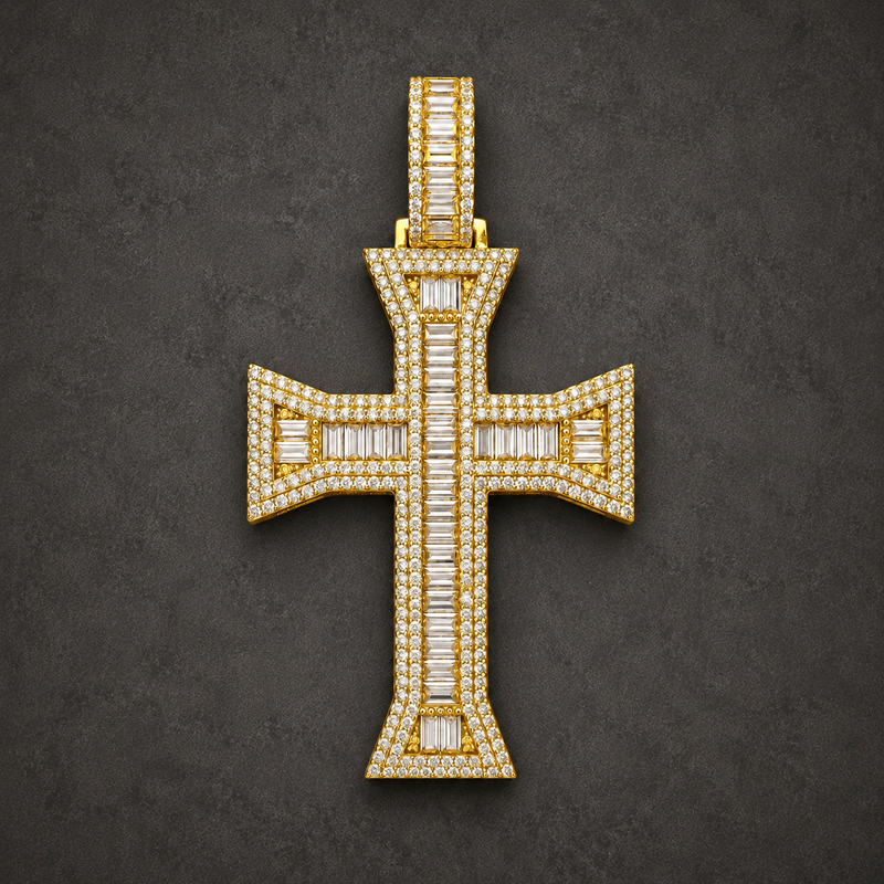 925 Silver Cathedral Cross Pendant – 18K Gold
